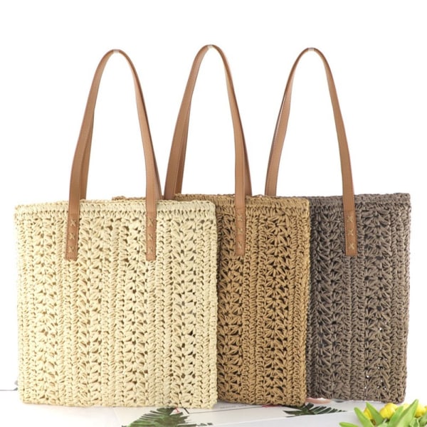 Straw Beach Bag Håndlavet Vævet GRÅ grey