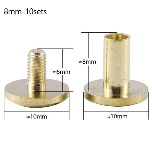 10 stk Arc Bælte Skrue Læder Craft 8MM10SÆT 10SÆT 8mm10sets
