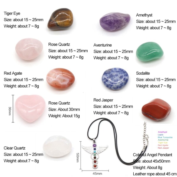 Sju Chakra Stones Set Energy Healing Stone Angel halsband