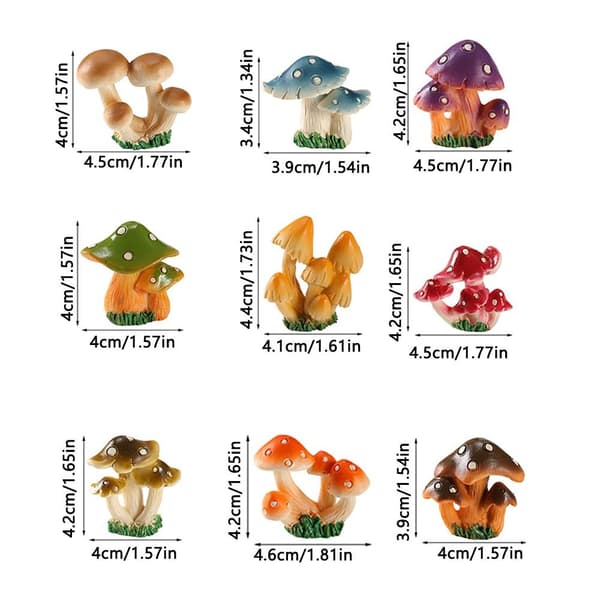 9kpl Mushroom Crafts Micro Figurines Miniature Landscape Moss