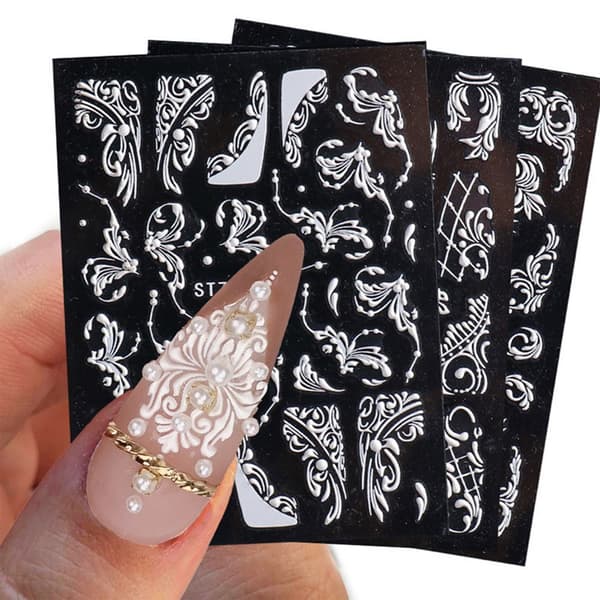 8 ark nagelstickers 5D akryl vit