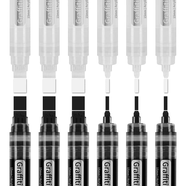 Markör 15 mm bred spets Stor akrylfärgpennor VIT White