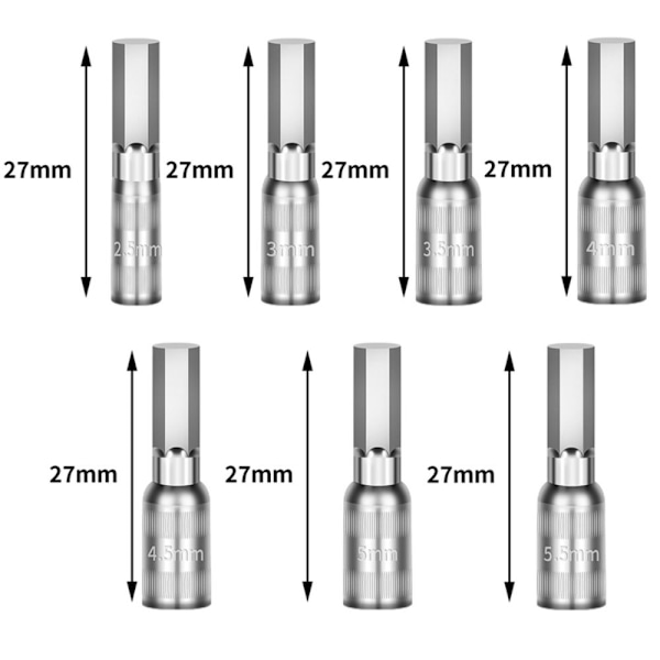 7 stk. Hex Socket Drive Socket Sæt Deep Metric Sockets