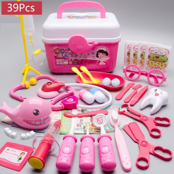 Läkare Toy Set Barnleksaker Sjuksköterska Tandläkare Kit Rollspel pink 39pcs