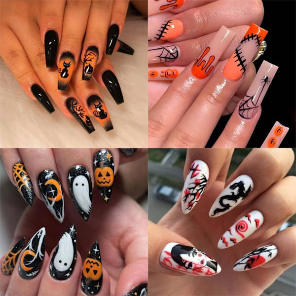 Halloween Almond Fake Nails Ballerina tekokynnet 4 4 4