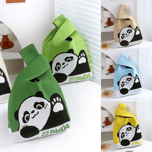 Håndlavet strik håndtaske Giant Panda Håndtaske LYS GRØN light green