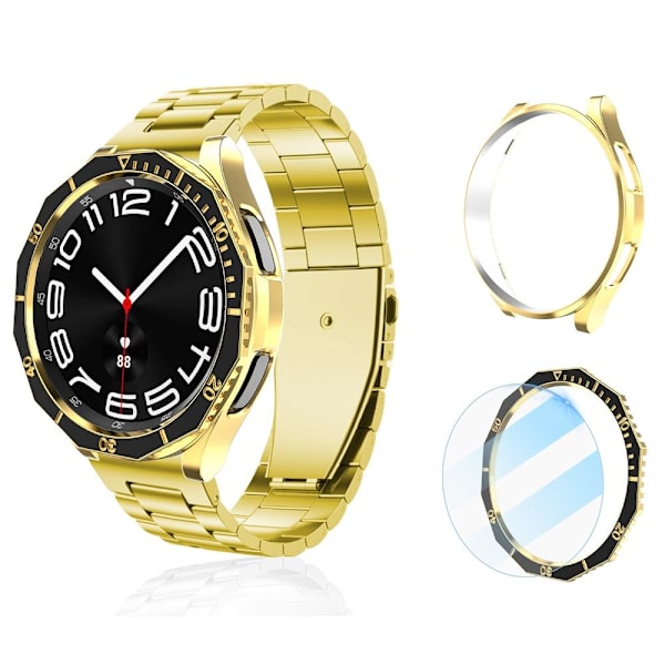 Veske+ Bezel Ring + Skjermbeskytter i herdet glass SVART&GULL Black&Gold 47MM