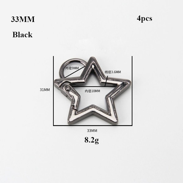 4 stk Spring Ring Spænder Karabinhagepunge Håndtasker SORT Black 33x31mmwith ear-with ear