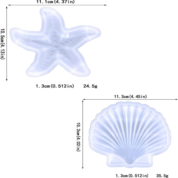 2 kpl 3D Starfish Shell molds Paperipainoinen silikoni