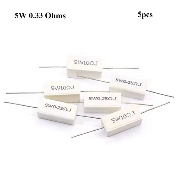 5 st Cementmotstånd Skyddsmotstånd 5W 0,33 OHMS 5W 0,33 5W 0.33 Ohms