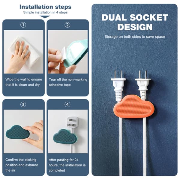 4 Stk Cloud Plug Holder Wire Storage Clip LYS GRÅ Light Grey