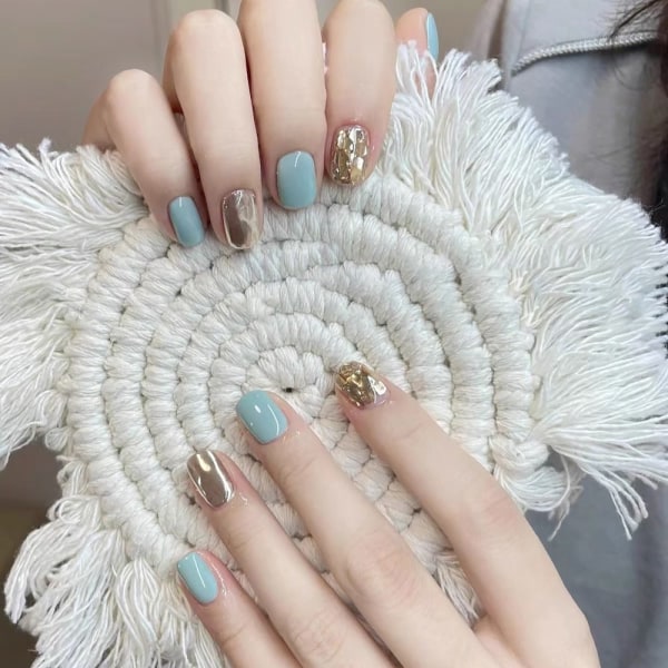 Pure Manual False Nail French Gold Lines Håndlavede negle L L