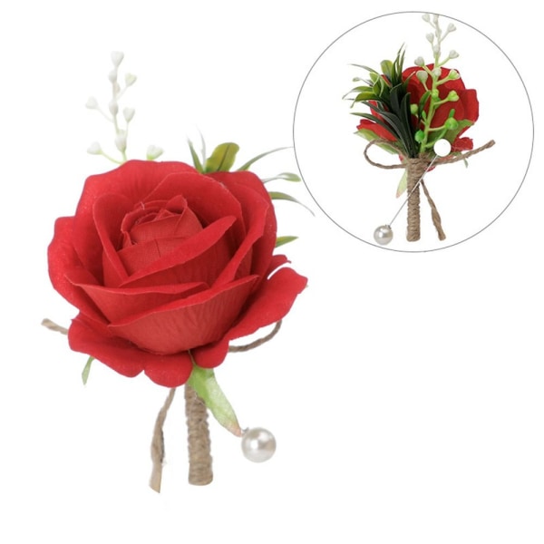 2 STK Kunstig Rose Boutonniere Groom Flower RØD red