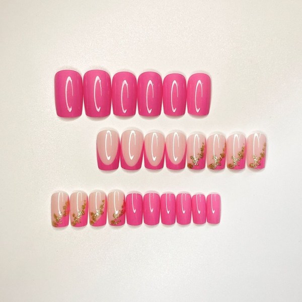 24stk/eske Glitter False Nail Pink Fake Nails Press on Nails