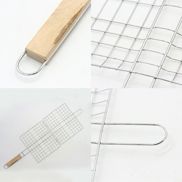 Trehåndtak Grillet Fiskeklip Grill Grillkurv 1