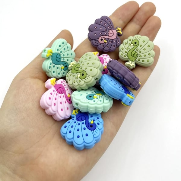 10 delar söta Peacock silikonpärlor Animal DIY Spacer Beads