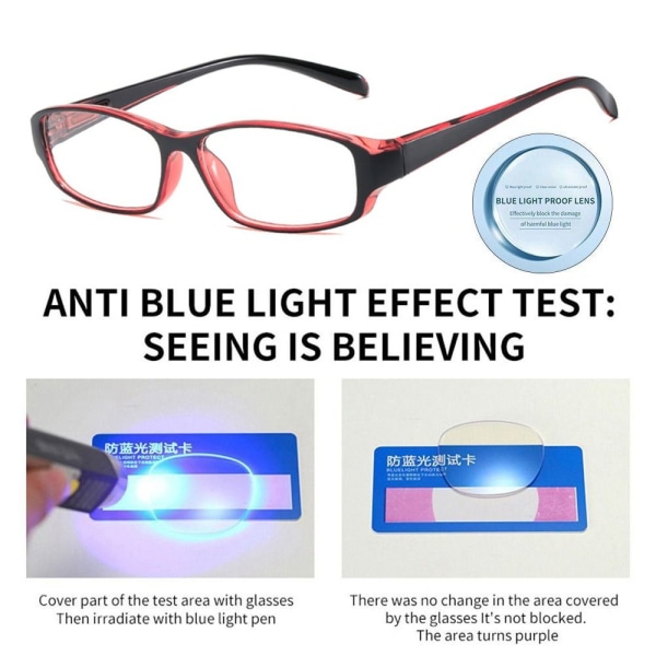 Anti-Blue Light Läsglasögon Fyrkantiga glasögon BLÅ STYRKA Blue Strength 300