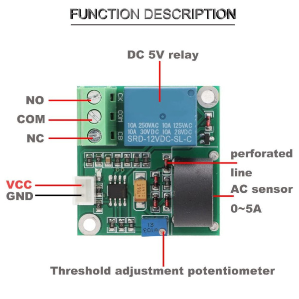 2stk Strømdeteksjonssensor AC Strømsensormodul relé