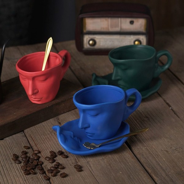 Keramisk ansiktskrus Thinker Coffee Cup RØD Red