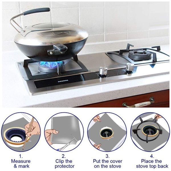 4kpl/ set Kaasuliedensuojat Stovetop Protector SILVER Silver