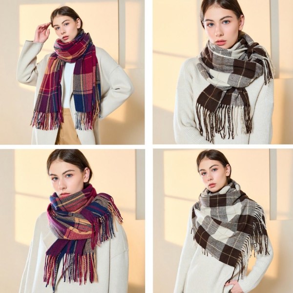 Cashmere klassisk rutete skjerf Tartanskjerf i overdimensjonert J J J