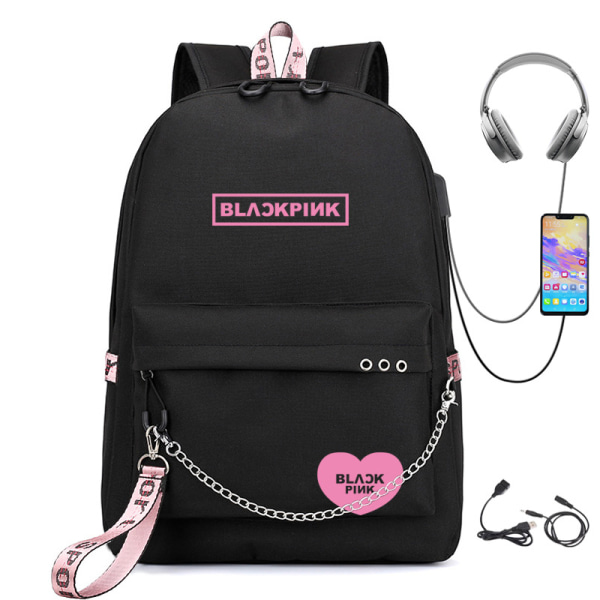 Blackpink USB-laddningsryggsäck multifunktionell ryggsäck