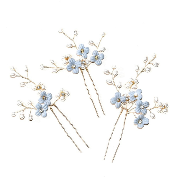 3kpl/ set Flower Hair Pins Hiusklipsit SININEN blue