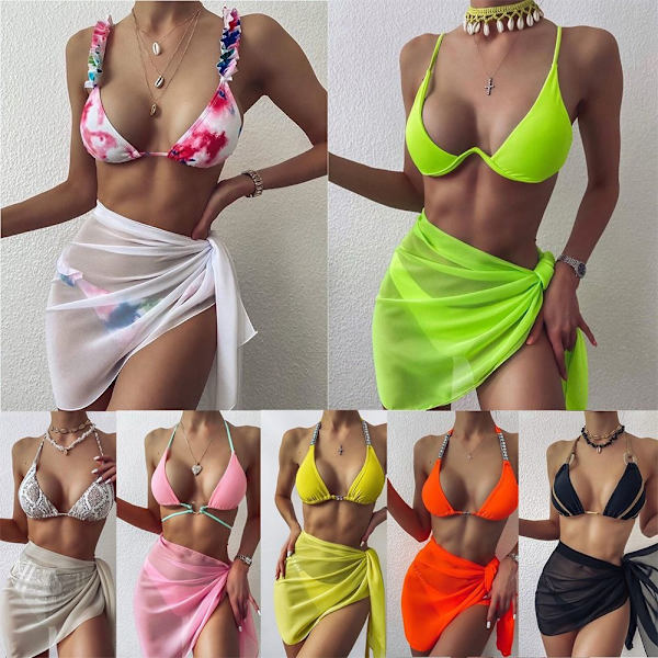 Bikini indpakket gennemsigtig top badetøj cover-up kjole 9 9 9