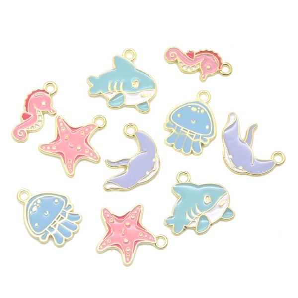 50 stk Sea Life Charms Ocean Theme anheng Legering emalje anheng