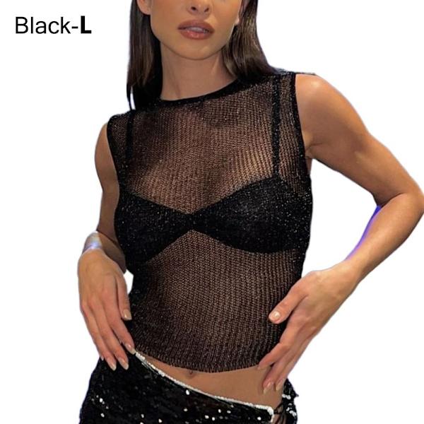 T-skjorte i gjennomsiktig mesh for kvinner SVART L L Black L-L