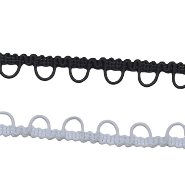 Gimpfläta Elastisk Knappögla SVART black