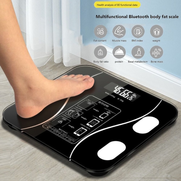 Digital badevægt Body Fat BMI Monitor SORT Black