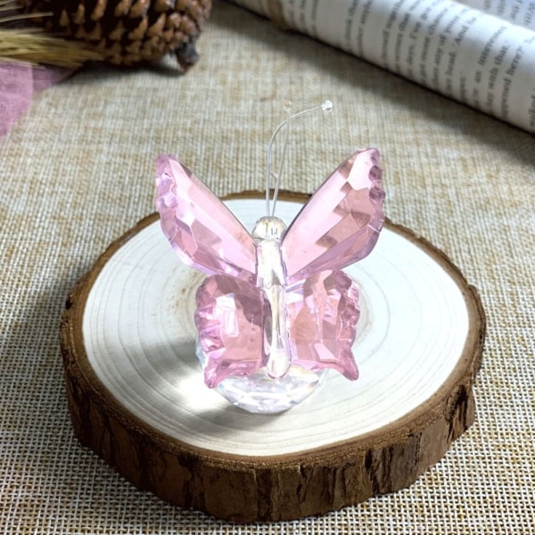 Crystal Butterfly Figurine Glass Miniature PINK Pink