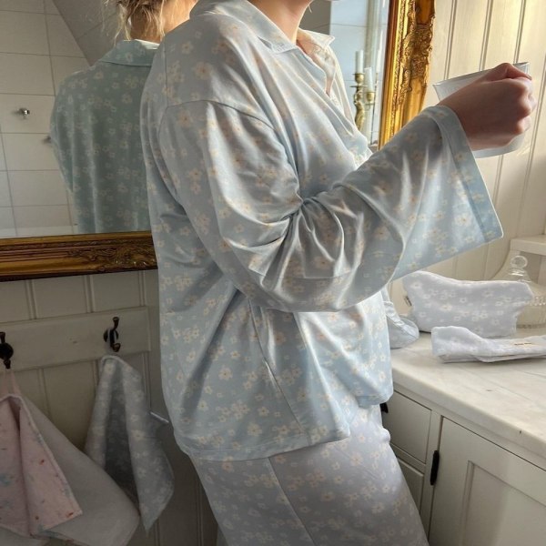 2 STK PJ Sæt Pyjamas Outfit BLÅ L L Blue L-L