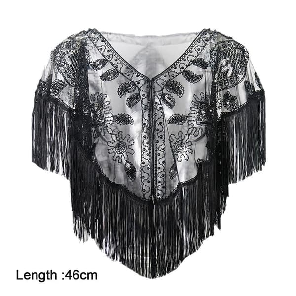 Kvinder Sjal Aftenbal Cape SORT&SØLV black&silver