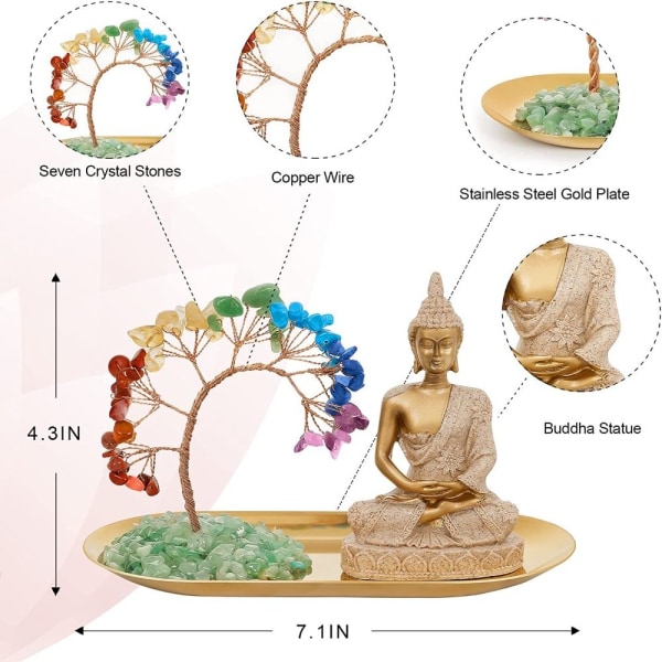 Buddha-statuesett Krystalltre dekorasjonsfigurer BUDDHA Buddha