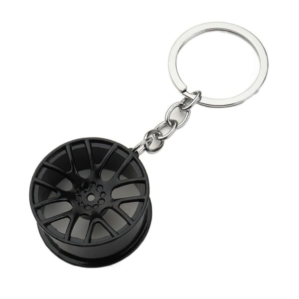 Wheel Tire Style Keychain Wheel Hub Nyckelring SVART Black