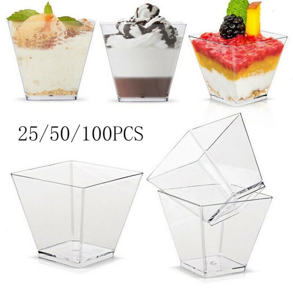 Klare Dessertglassekopper i plast 25pcs