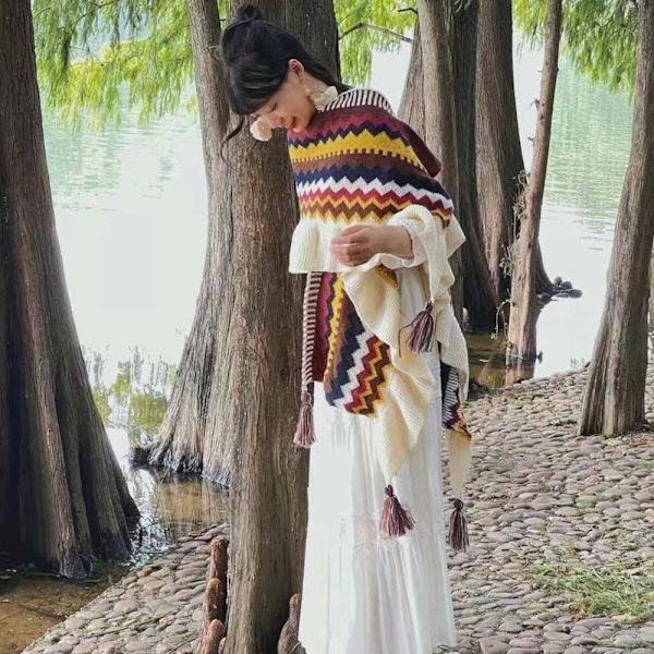 Mongolisk Poncho Cardigan Tofssjal RÖD red