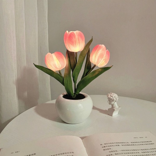LED Tulpan Bordslampa Konstgjord Blomma ROSA pink
