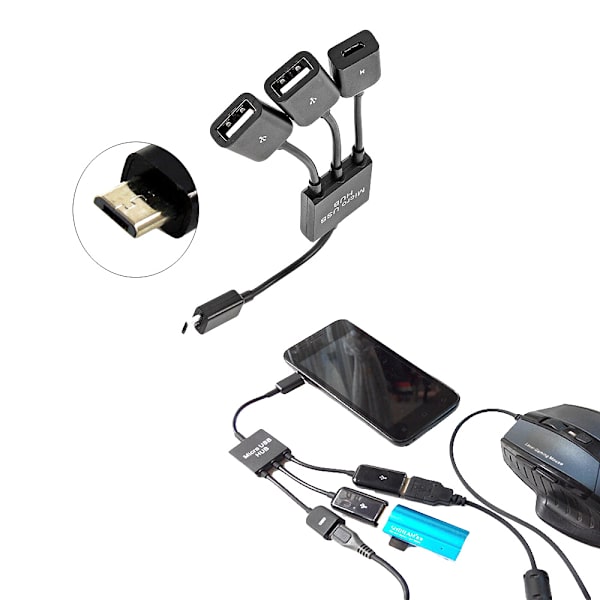 3-i-1 hane till hona Dual Micro USB Host OTG Hub