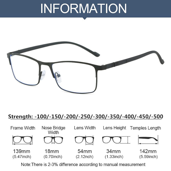 Anti-Blue Light Briller Myopia Briller SORT STYRKE -300 black Strength -300