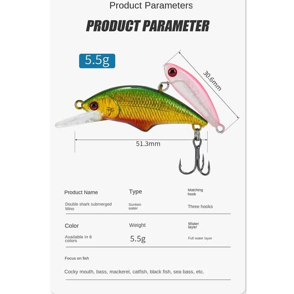 2st Vib Fishing Bait VIB sjunkande Lure E E E