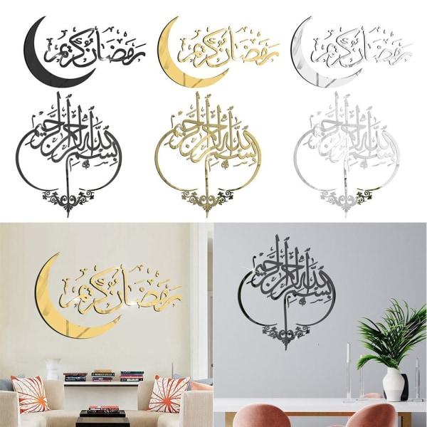 Eid Mubarak Ramadan Väggdekaler Spegel Yta Månen Dekal Gold Type 2-Type 2