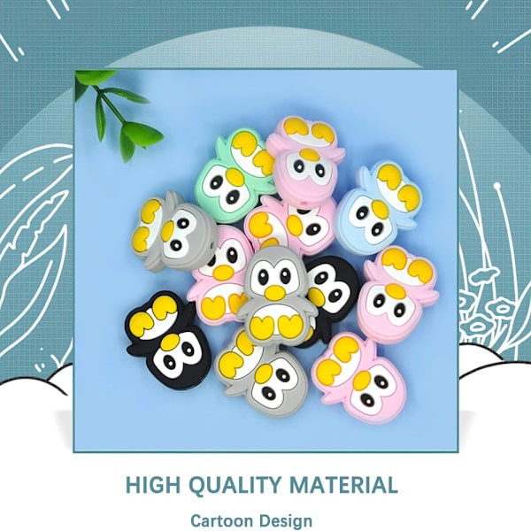 10 stykke Søt Penguin Silikonperler Animal Spacer Beads