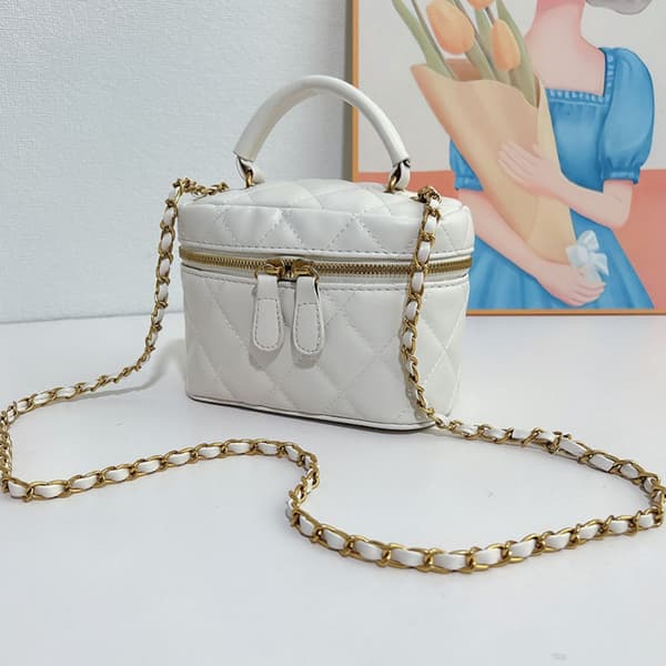 Plaid Chain Bag Mini Diamond Bag HVIT White