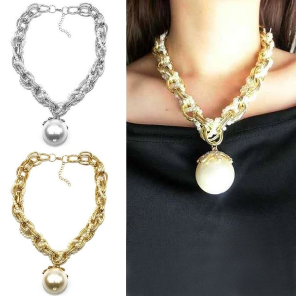 Crystal Dam Pearl Chain Choker Collar SILVER Silver