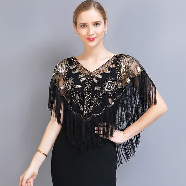 Dame Sjal Aften Galla Kappe SORT black