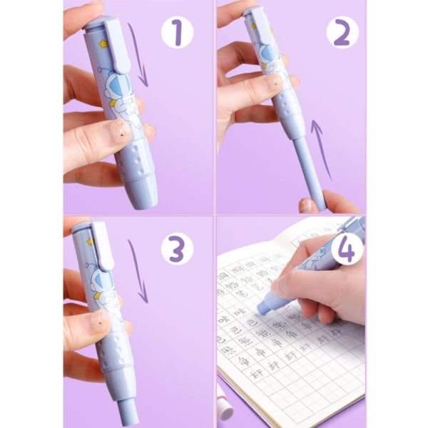 2 STK Pressing Blyant Eraser Mekanisk Eraser LILLA Purple