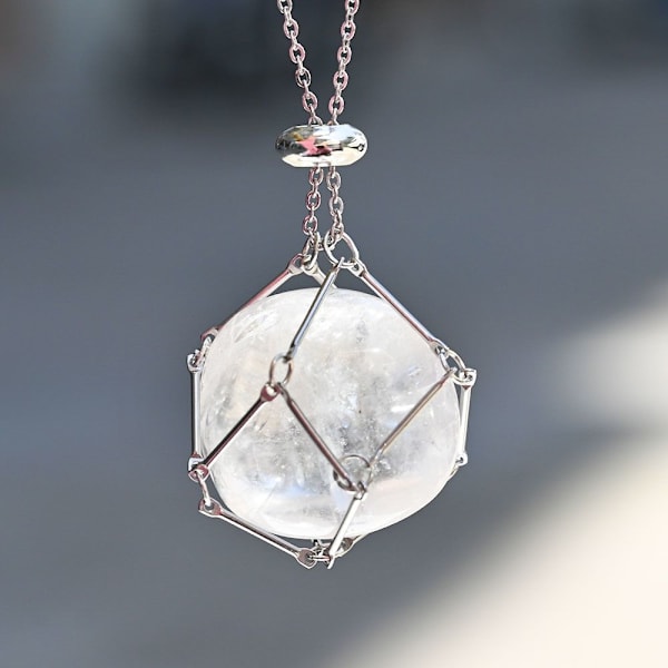 Crystal Holder Cage Necklace Crystal Net Metal Necklace WHITE White Crystal